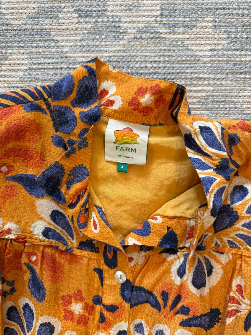 FARM Rio Mustard & Navy Floral Button-Front Dress - Picture 3 of 3